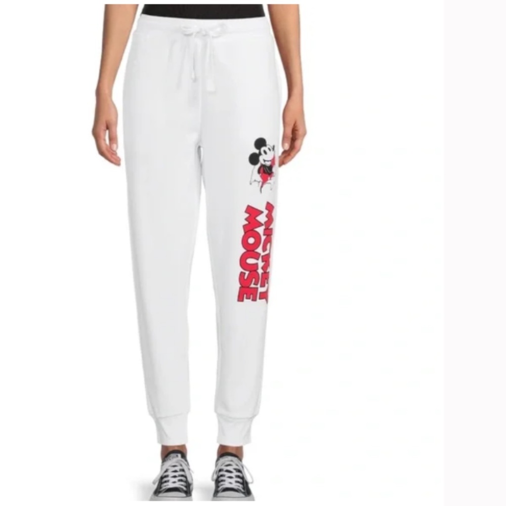 Disney Mickey Mouse Junior's Graphic Print Joggers Sz L (11/13)‎ White